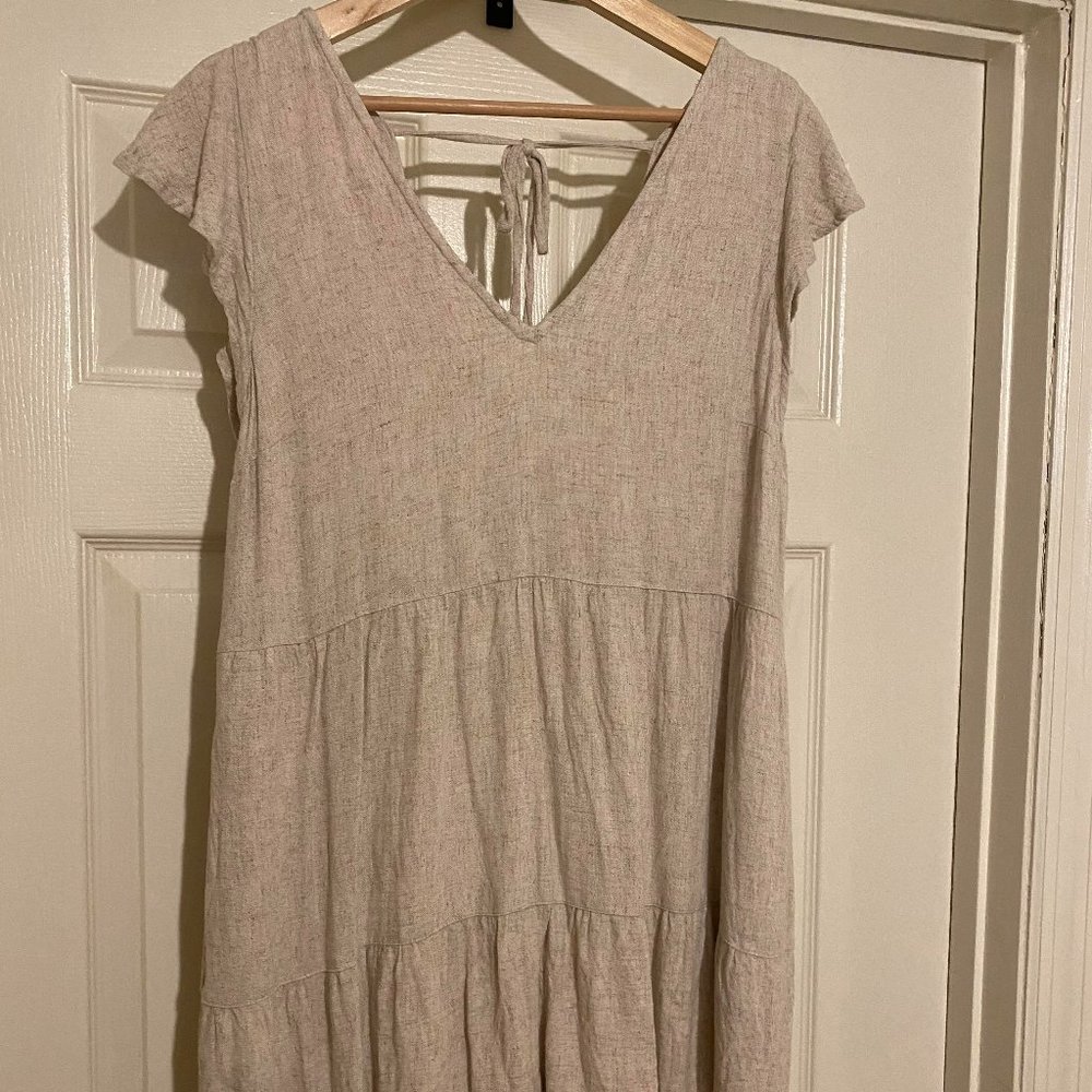 Abercrombie Cream Linen-blend Flutter-sleeve Mini Dress - Medium Tall sizing